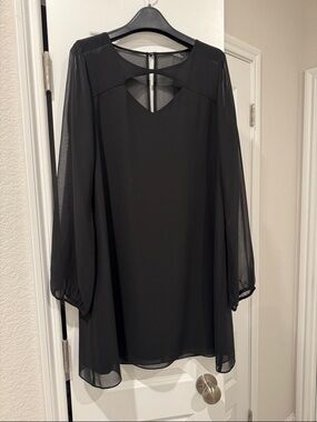 Bar III Black Long-Sleeve Chiffon Dress